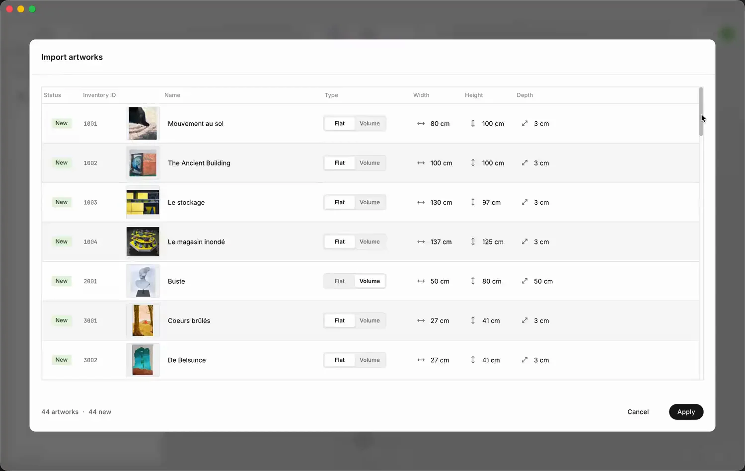 Import your artworks from a CSV spreadsheet in Bristol