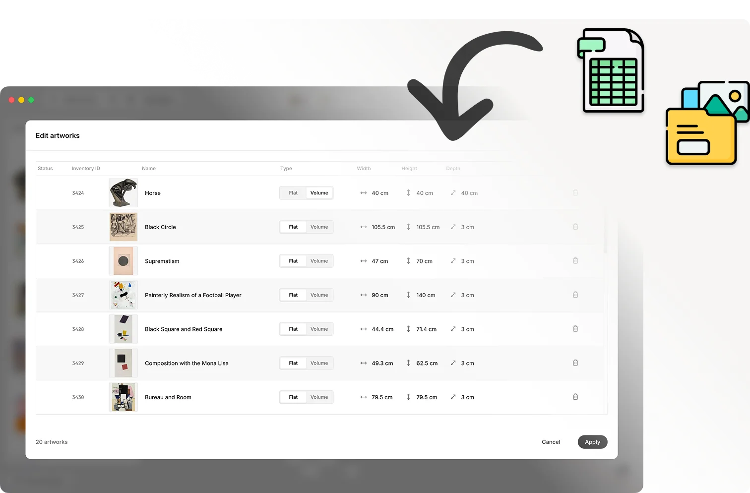 Import your artworks from a CSV spreadsheet in Bristol