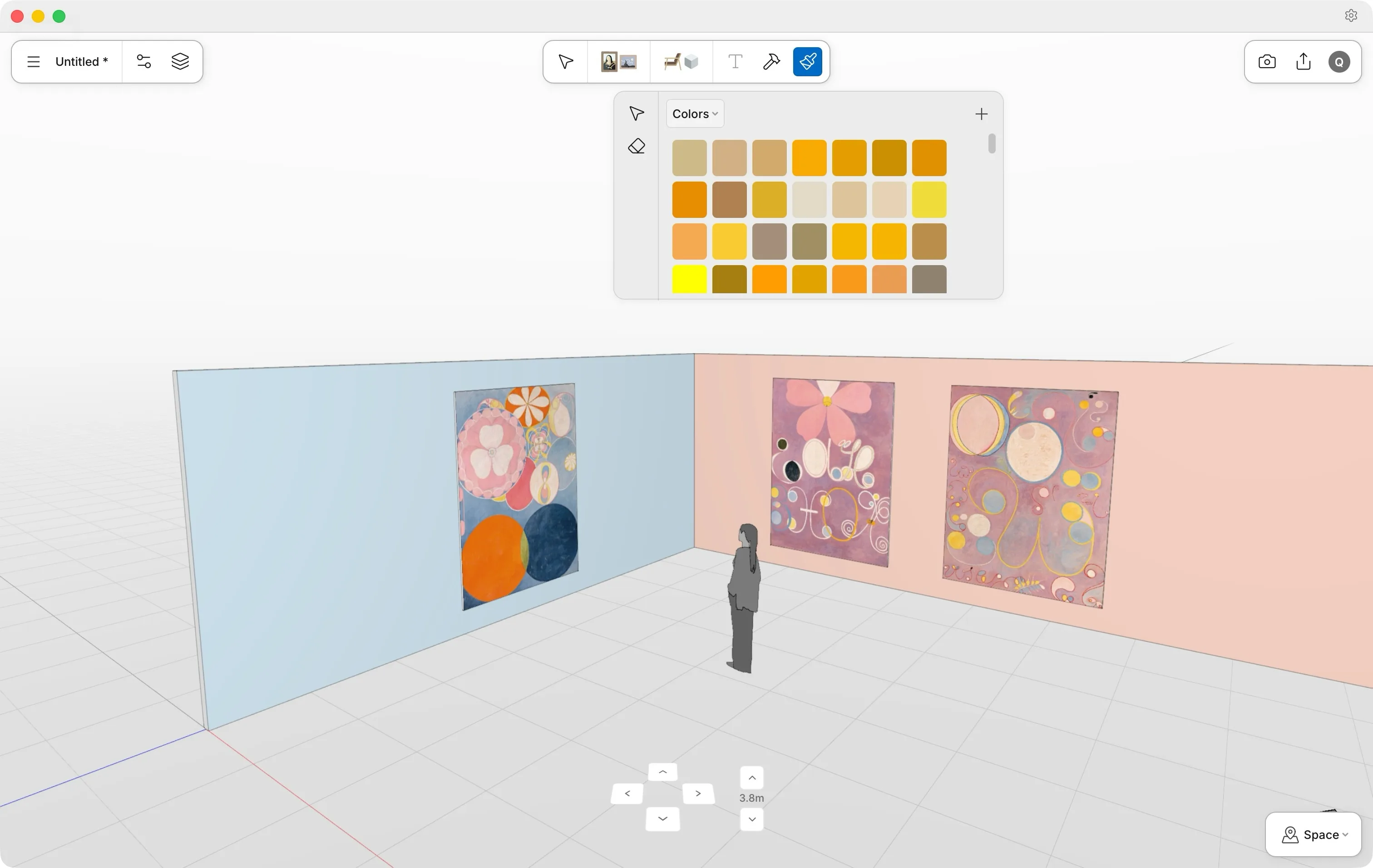 Coloring a wall in Bristol using the built-in color and texture picker