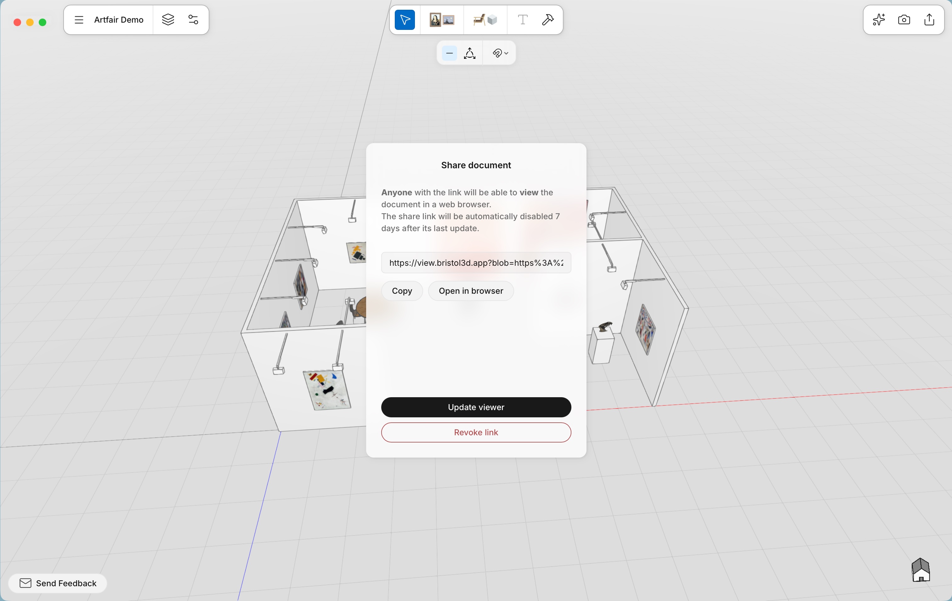 Bristol web viewer showing a shared exhibition mockup